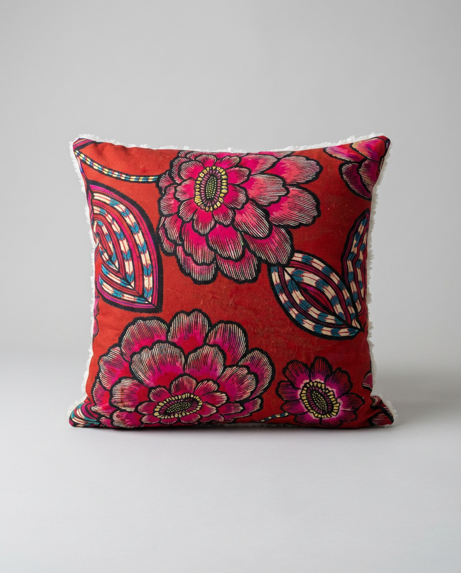 Coussins handmade - Tissu Thevenon Aline fond rouge
